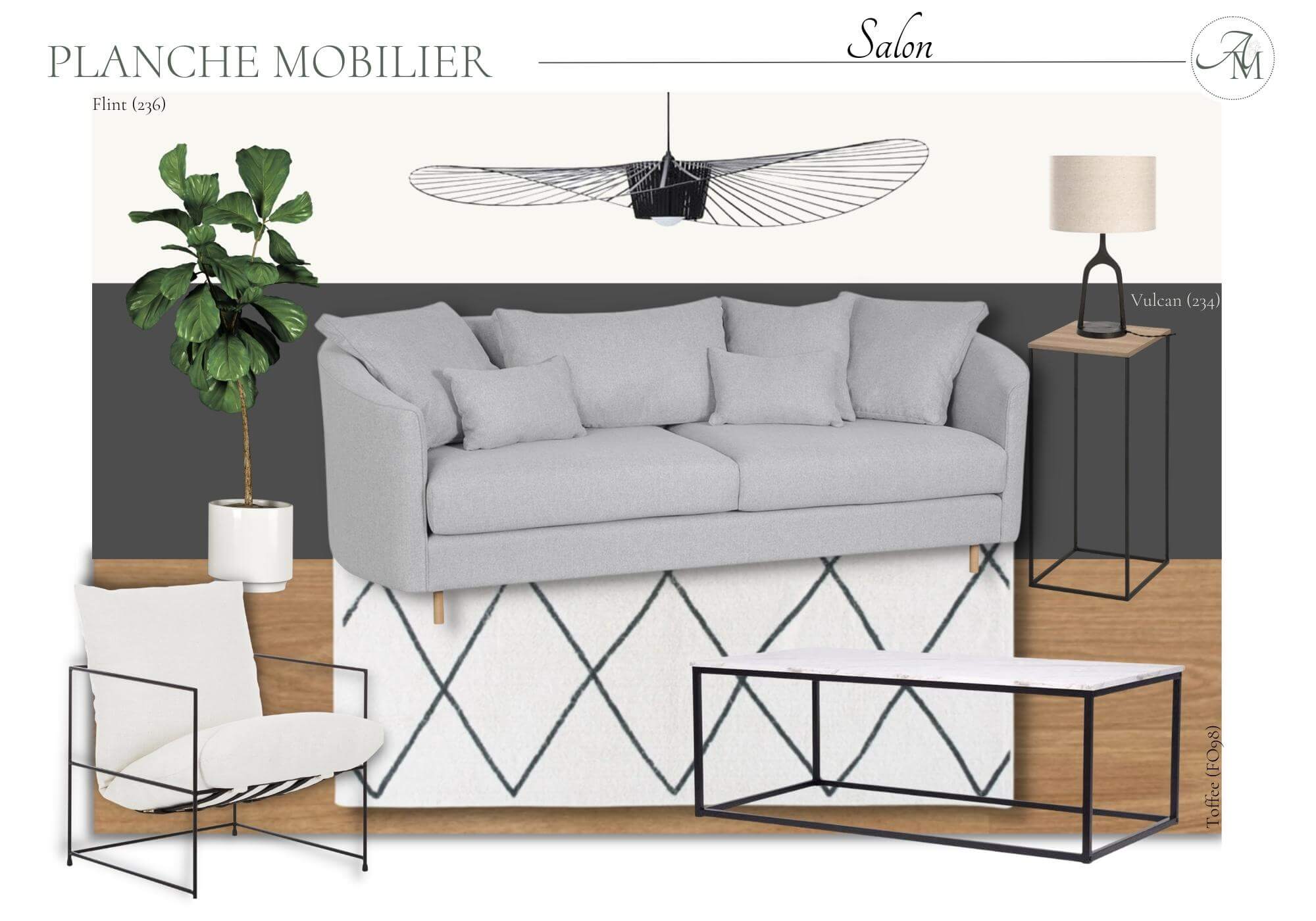 planche mobilier salon - achromatique - moderne